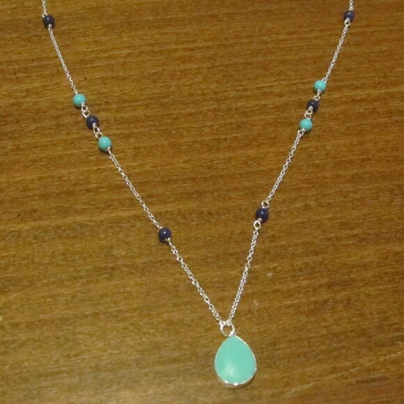 Turquiose and Blue Lapiz-Colored Sterling Silver Necklace - Picture 4 of 15